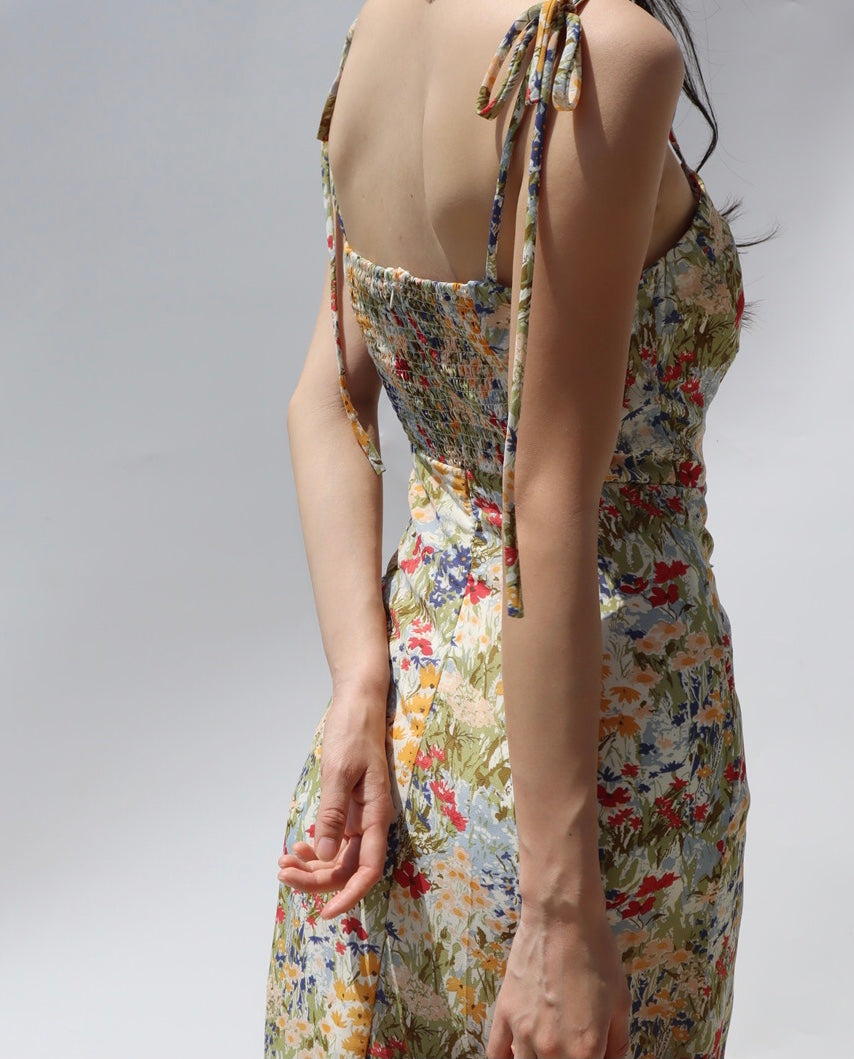 Cayenne Floral Tie Strap Wrap Slit Dress