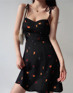 Load image into Gallery viewer, Fruit Salad Tie Strap Cami Mini Dress in Black
