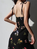 Load image into Gallery viewer, Chrisoula Floral Tie Strap Slit Dress in Black
