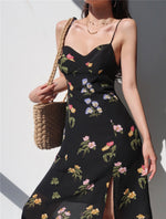 Load image into Gallery viewer, Chrisoula Floral Tie Strap Slit Dress in Black
