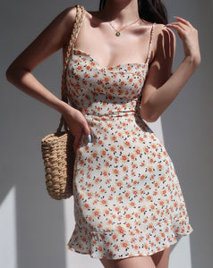 Tangerine Floral Cami Mini Dress in White