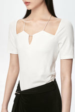 Load image into Gallery viewer, Geometric Halter Cutout Tee in White
