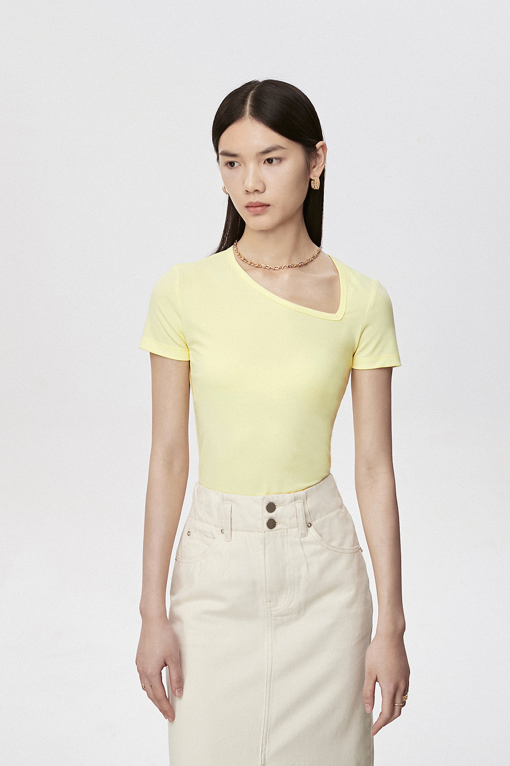 Asymmetric Cut Tee in Yellow