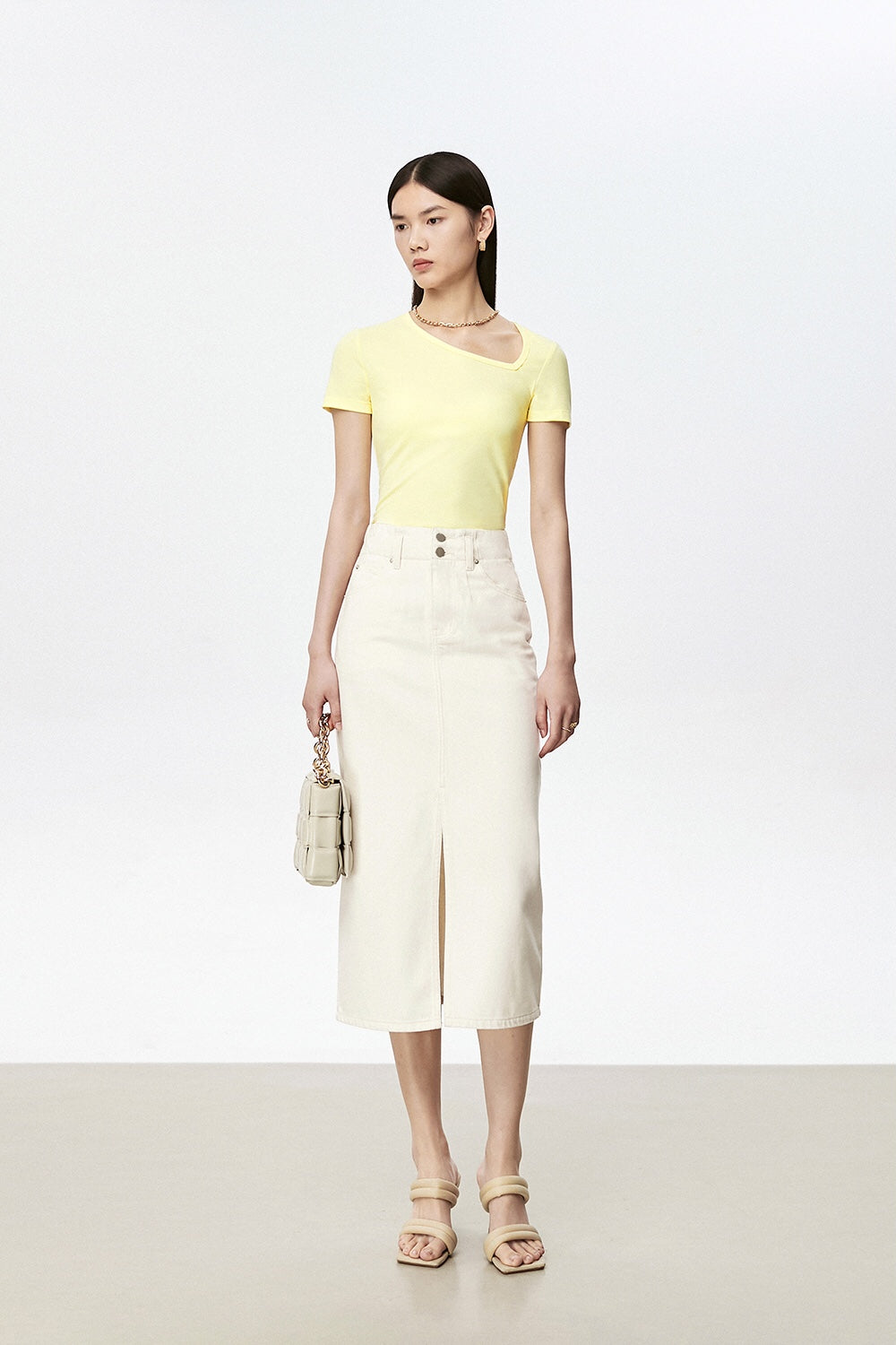 Asymmetric Cut Tee in Yellow