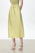 Load image into Gallery viewer, Midi Drawstring Slip Skirt in Lime
