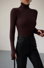 Load image into Gallery viewer, Modele Ribbed Turtleneck Top in Brown
