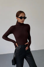 Load image into Gallery viewer, Modele Ribbed Turtleneck Top in Brown
