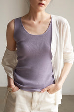 Load image into Gallery viewer, Tencel Ribbed Knit Tank Top in Purple
