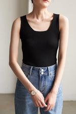 Load image into Gallery viewer, Tencel Ribbed Knit Tank Top in Black
