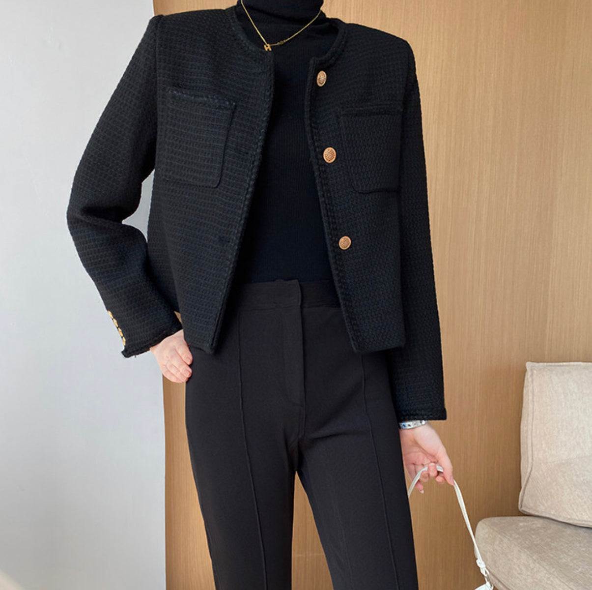 Surrey Boxy Tweed Jacket in Black