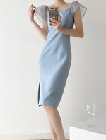 Load image into Gallery viewer, Suzanne Blue Sheer Sleeve Shift Dress
