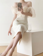 Load image into Gallery viewer, Symi Cream Off Shoulder Ruffle Shift Dress
