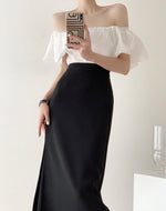Load image into Gallery viewer, Beacon High Waist Tailored Midi Skirt in Black

