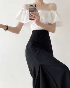 Beacon High Waist Tailored Midi Skirt in Black