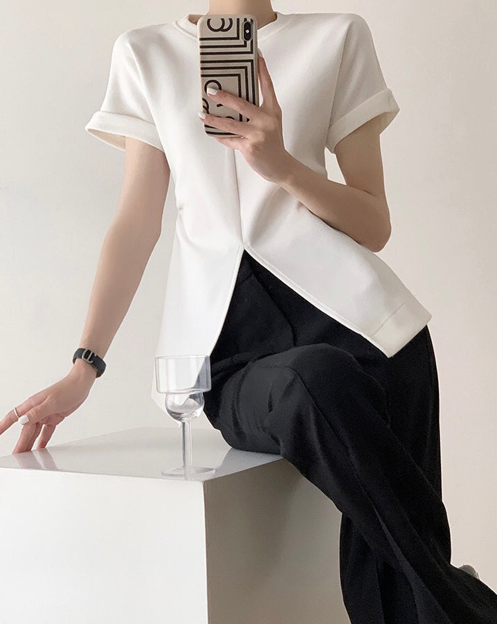 Panyer White Split Hem Top