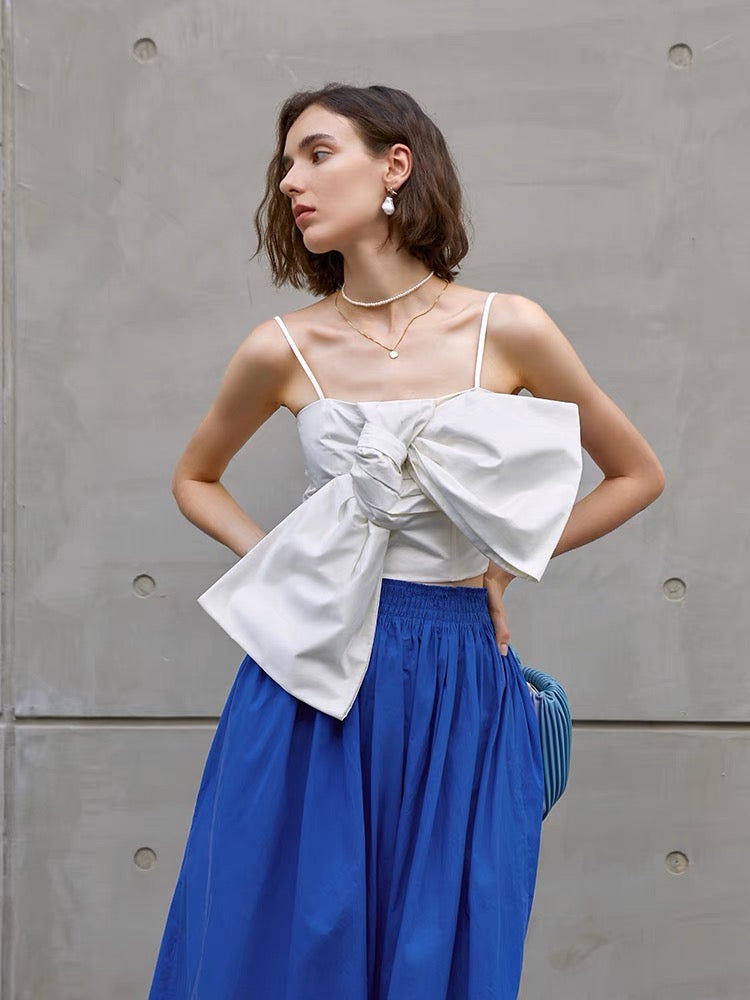Lei Oversized Bow Cami Top in White