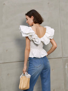 Kiele Ruffle Pleat Top in White