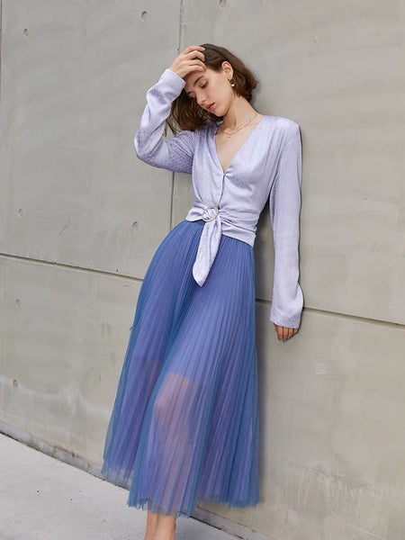 Nani Pleated Sheer A-Line Skirt in Blue – LEXI + LOU