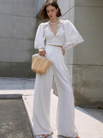 Load image into Gallery viewer, Edena High Waist Palazzo Pants in White
