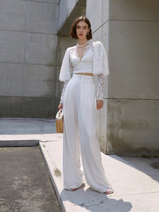 Edena High Waist Palazzo Pants in White