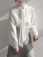 Load image into Gallery viewer, Panel Pussy Bow Long Sleeve Blouse in White

