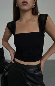 Shirring Sleeveless Top in Black