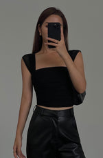 Load image into Gallery viewer, Shirring Sleeveless Top in Black
