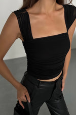 Load image into Gallery viewer, Shirring Sleeveless Top in Black
