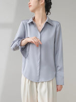 Load image into Gallery viewer, Satin Hidden Button Long Sleeve Shirt in Blue
