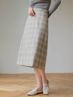 Load image into Gallery viewer, Checked A-Line Midi Skirt in Grey
