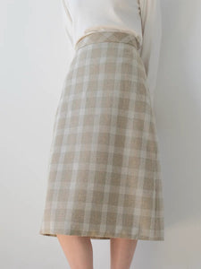 Checked A-Line Midi Skirt in Grey