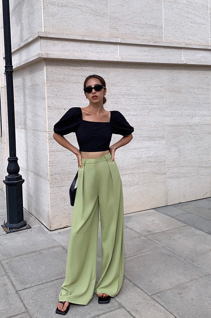 Take Heart High Waist Tailored Trousers in Green