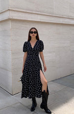 Load image into Gallery viewer, Printed Slit Maxi Dress in Black

