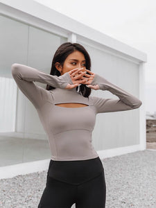 Xtra-Soft Cutout Long Sleeve Top in Grey