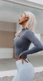 Load image into Gallery viewer, Xtra-Soft Cutout Long Sleeve Top in Grey Blue
