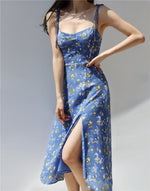 Load image into Gallery viewer, Lobelia Tie Strap Slit Dress in Blue
