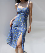 Load image into Gallery viewer, Lobelia Tie Strap Slit Dress in Blue

