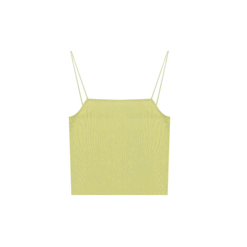 Fine Knit Cropped Camisole Top in Lime