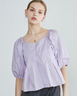 Load image into Gallery viewer, Puff Sleeve Pleated Top in Purple
