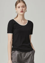 Load image into Gallery viewer, Contrast Edge Round Neck Tee in Black
