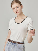 Load image into Gallery viewer, Contrast Edge Round Neck Tee in White
