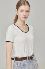 Load image into Gallery viewer, Contrast Edge Round Neck Tee in White
