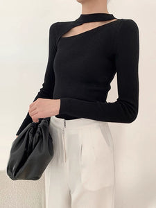 Asymmetric Cutout Sweater- Black