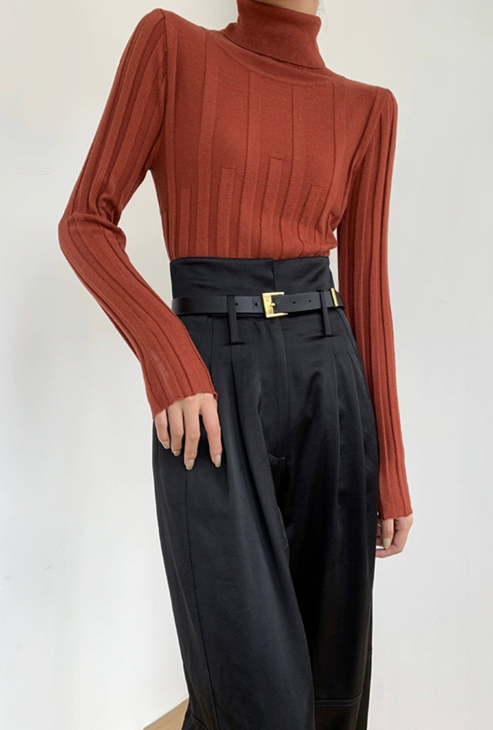 Wide Knit Turtleneck Top- Red