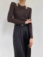 Load image into Gallery viewer, 2 piece Criss Cross Cutout Sweater- Brown
