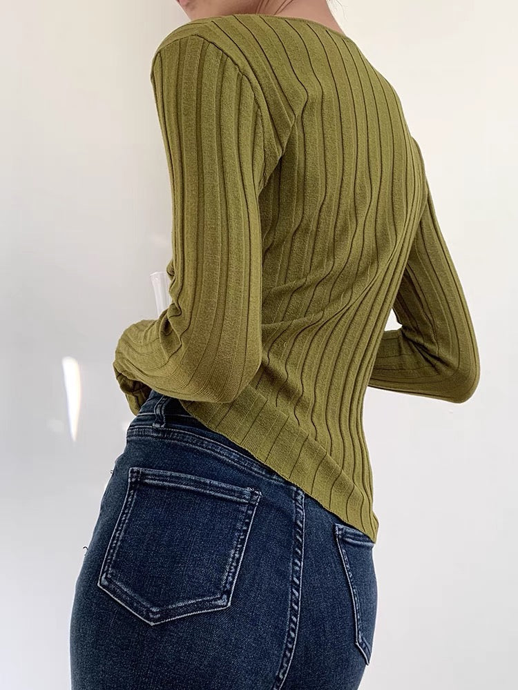 Wide Ribbed Knit Top- Green