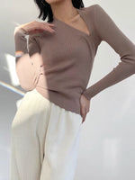Load image into Gallery viewer, Asymmetric Cut Sweater- Latte

