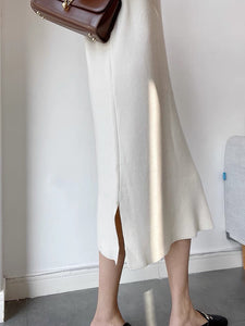 Turtleneck Fine Knit Midi Dress- Cream