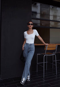 Square Neck Tee in White