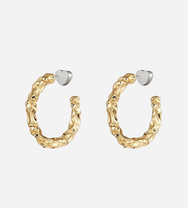 Gold Plated Textured Open Loop Stud Earrings
